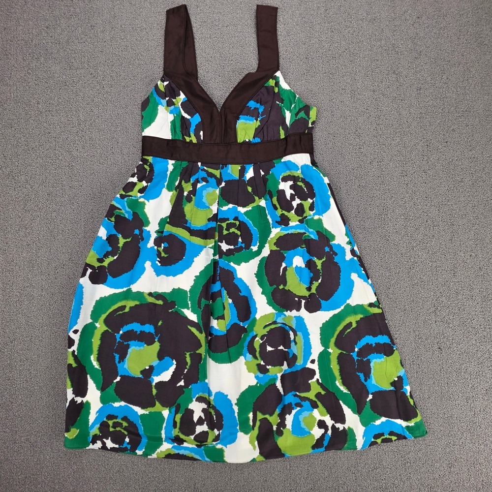Banana Republic Floral Dress‎ Blue Green Cotton Silk Empire Waist Size 2